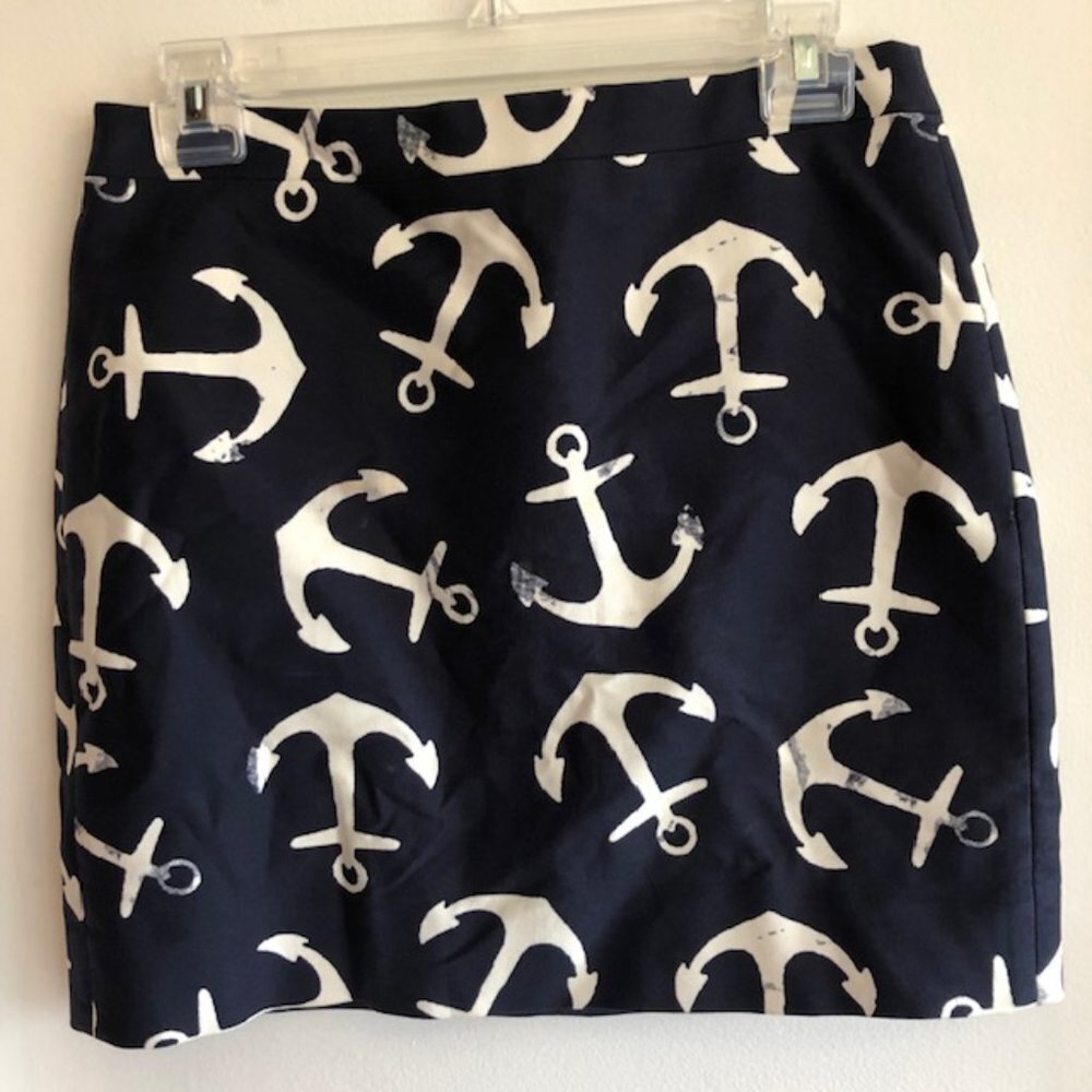 J. CREW Nautical Anchor Blue Navy High Waist Pencil Mini Skirt Size 2 - Picture 3 of 17